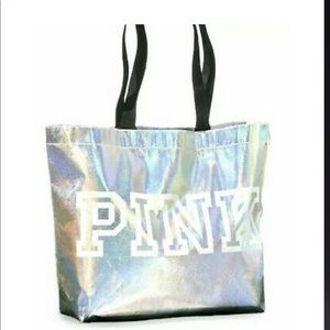 Pink Victoria Secret silver metallic reusable tote bag New
